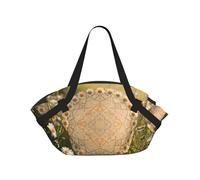 CNTDBU Round Datura flower 2-in-1 Picnic Blanket Bag-Foldable Waterproof Round Mat for Beach Park, Portable Camping Tote with Storage Pockets for Outdoor Adventures