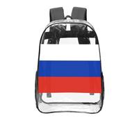 CNTDBU Russian Flag Clear Backpack 16 Inch-Transparent PVC Stadium Approved Bag, Custom All-Over Print Front Pocket, Lightweight Travel Daypack Unisex