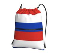 CNTDBU Russian Flag Drawstring Backpack with Zip-Waterproof Lightweight Daypack for Gym Sports, Adjustable Cinch Bag for Travel Hiking