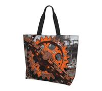 CNTDBU Rust Gear Chain Large Shoulder Tote Bag for Women-Lightweight Waterproof Shopping Bag, Reusable Grocery Tote with Inner Pocket for Work Travel