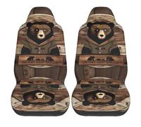 CNTDBU Rustic Lodge Bear Car Seat Covers 2 Pack for Front Seats, Universal Stretch Seat Protectors for Car SUV Truck Van