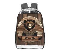 CNTDBU Rustic Lodge Bear Clear Backpack 16 Inch-Transparent PVC Stadium Approved Bag, Custom All-Over Print Front Pocket, Lightweight Travel Daypack Unisex
