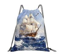 CNTDBU Sailing Ship Ocean Large Cinch Sack Bag-Waterproof Lightweight Rucksack For Gym Sports, Casual Drawstring Backpack For Travel Hiking