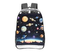 CNTDBU Saturn Jupiter Earth Clear Backpack 16 Inch-Transparent PVC Stadium Approved Bag, Custom All-Over Print Front Pocket, Lightweight Travel Daypack Unisex