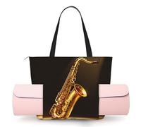 CNTDBU Saxophone Gold Brass Women's Yoga Bag-Large Gym Tote with Yoga Mat Holder, Lightweight Shoulder Bag for Workout Travel Beach