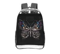 CNTDBU Science Butterfly Clear Backpack 16 Inch-Transparent PVC Stadium Approved Bag, Custom All-Over Print Front Pocket, Lightweight Travel Daypack Unisex