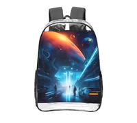 CNTDBU Science Fiction Future Clear Backpack 16 Inch-Transparent PVC Stadium Approved Bag, Custom All-Over Print Front Pocket, Lightweight Travel Daypack Unisex
