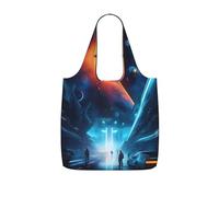 CNTDBU Science Fiction Future Packaway Shopping Tote-Lightweight Reusable Foldable Bag for Groceries, 25L Travel Rucksack with Drawstring for Work Gym