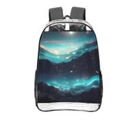 CNTDBU Science Fiction Stars Clear Backpack 16 Inch-Transparent PVC Stadium Approved Bag, Custom All-Over Print Front Pocket, Lightweight Travel Daypack Unisex