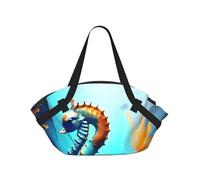 CNTDBU Seabed coral seahorse 2-in-1 Picnic Blanket Bag-Foldable Waterproof Round Mat for Beach Park, Portable Camping Tote with Storage Pockets for Outdoor Adventures