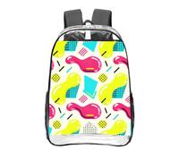 CNTDBU Seamless Memphis Clear Backpack 16 Inch-Transparent PVC Stadium Approved Bag, Custom All-Over Print Front Pocket, Lightweight Travel Daypack Unisex