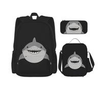 CNTDBU Shark Smile Backpack Lunch Bag Pouch Set-3 in 1 Travel Bag for Commuters, Insulated Lunch Tote for Work with Laptop Sleeve