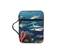 CNTDBU Sharks Under The Sea Bible Study Tote Bag With Handles -Water-Resistant Organiser For Church Travel, Pen Holder Tablet Pocket Journal Cover Case