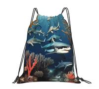 CNTDBU Sharks Under The Sea Large Cinch Sack Bag-Waterproof Lightweight Rucksack For Gym Sports, Casual Drawstring Backpack For Travel Hiking