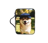 CNTDBU Smiling Shiba Inu Bible Study Tote Bag With Handles -Water-Resistant Organiser For Church Travel, Pen Holder Tablet Pocket Journal Cover Case