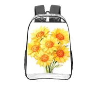 CNTDBU Smiling Sun Bouquet Clear Backpack 16 Inch Heavy Duty-Stadium Approved Transparent PVC Bookbag, Reinforced Bottom Travel Daypack Unisex