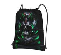 CNTDBU Snake Skull Deadly Drawstring Backpack with Zip-Waterproof Lightweight Daypack for Gym Sports, Adjustable Cinch Bag for Travel Hiking