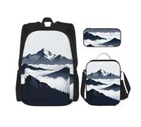 CNTDBU Snow Mountain Peak Backpack Lunch Bag Pouch Set-3 in 1 Travel Bag for Commuters, Insulated Lunch Tote for Work with Laptop Sleeve