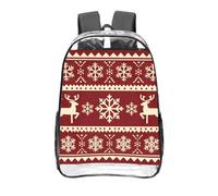 CNTDBU Snowflakes and reindeer Clear Backpack 16 Inch-Transparent PVC Stadium Approved Bag, Custom All-Over Print Front Pocket, Lightweight Travel Daypack Unisex