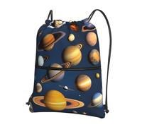 CNTDBU Solar System Planets Drawstring Backpack with Zip-Waterproof Lightweight Daypack for Gym Sports, Adjustable Cinch Bag for Travel Hiking
