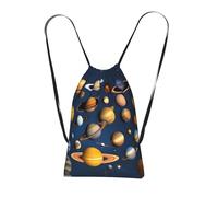 CNTDBU Solar System Planets Foldable Drawstring Rucksack-Lightweight Packable Reusable Shopping Bag for Travel, Compact Pocket Sling Backpack for Camping Gym