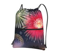 CNTDBU Splendid fireworks Drawstring Backpack with Zip-Waterproof Lightweight Daypack for Gym Sports, Adjustable Cinch Bag for Travel Hiking