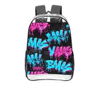 CNTDBU Street graffiti style Clear Backpack 16 Inch-Transparent PVC Stadium Approved Bag, Custom All-Over Print Front Pocket, Lightweight Travel Daypack Unisex