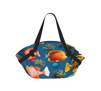 CNTDBU Submarine reef fish 2-in-1 Picnic Blanket Bag-Foldable Waterproof Round Mat for Beach Park, Portable Camping Tote with Storage Pockets for Outdoor Adventures