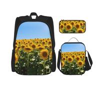 CNTDBU Sunflower Field Backpack Lunch Bag Pouch Set-3 in 1 Travel Bag for Commuters, Insulated Lunch Tote for Work with Laptop Sleeve