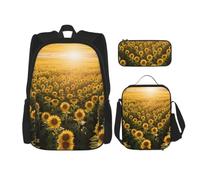 CNTDBU Sunflower Field Bloom Backpack Lunch Bag Pouch Set-3 in 1 Travel Bag for Commuters, Insulated Lunch Tote for Work with Laptop Sleeve
