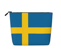 CNTDBU Swedish flag Hemp Texture Makeup Bag - Waterproof Large Cosmetic Organizer Pouch for Travel Toiletries & Daily Essentials