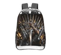 CNTDBU Sword Hand Throne Clear Backpack 16 Inch Heavy Duty-Stadium Approved Transparent PVC Bookbag, Reinforced Bottom Travel Daypack Unisex