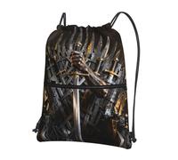 CNTDBU Sword Hand Throne Drawstring Backpack with Zip-Waterproof Lightweight Daypack for Gym Sports, Adjustable Cinch Bag for Travel Hiking