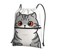 CNTDBU Tabby Cat Face Drawstring Backpack with Zip-Waterproof Lightweight Daypack for Gym Sports, Adjustable Cinch Bag for Travel Hiking