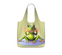 CNTDBU The funny frog doing yoga Packaway Shopping Tote-Lightweight Reusable Foldable Bag for Groceries, 25L Travel Rucksack with Drawstring for Work Gym