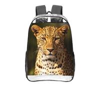 CNTDBU The leopard hunting Clear Backpack 16 Inch Heavy Duty-Stadium Approved Transparent PVC Bookbag, Reinforced Bottom Travel Daypack Unisex