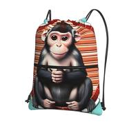 CNTDBU The silent monkey Drawstring Backpack with Zip-Waterproof Lightweight Daypack for Gym Sports, Adjustable Cinch Bag for Travel Hiking