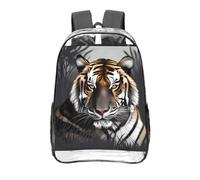 CNTDBU Tiger at rest Clear Backpack 16 Inch-Transparent PVC Stadium Approved Bag, Custom All-Over Print Front Pocket, Lightweight Travel Daypack Unisex