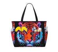 CNTDBU Tiger head Large Capacity Beach Travel Bag-Waterproof Weekender Duffle with 7 Pockets, Oversized Tote for Gym Camping, Lightweight Foldable