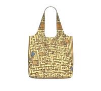 CNTDBU Treasure Maze Packaway Shopping Tote-Lightweight Reusable Foldable Bag for Groceries, 25L Travel Rucksack with Drawstring for Work Gym