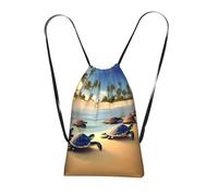 CNTDBU turtles on the beach Foldable Drawstring Rucksack-Lightweight Packable Reusable Shopping Bag for Travel, Compact Pocket Sling Backpack for Camping Gym