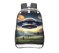 CNTDBU UFO landing Clear Backpack 16 Inch-Transparent PVC Stadium Approved Bag, Custom All-Over Print Front Pocket, Lightweight Travel Daypack Unisex