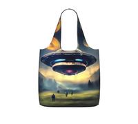 CNTDBU UFO landing Packaway Shopping Tote-Lightweight Reusable Foldable Bag for Groceries, 25L Travel Rucksack with Drawstring for Work Gym