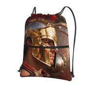 CNTDBU Warrior Helmet Gold Drawstring Backpack with Zip-Waterproof Lightweight Daypack for Gym Sports, Adjustable Cinch Bag for Travel Hiking