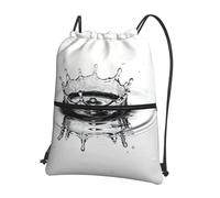 CNTDBU Water Drop Drawstring Backpack with Zip-Waterproof Lightweight Daypack for Gym Sports, Adjustable Cinch Bag for Travel Hiking