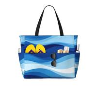 CNTDBU Wave Lines Pattern Large Capacity Beach Travel Bag-Waterproof Weekender Duffle with 7 Pockets, Oversized Tote for Gym Camping, Lightweight Foldable