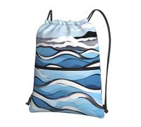 CNTDBU Waves lapping at the rocks Drawstring Backpack with Zip-Waterproof Lightweight Daypack for Gym Sports, Adjustable Cinch Bag for Travel Hiking