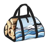CNTDBU Waves Lapping at the Rocks Firewood Carrier Bag-Heavy Duty Canvas Log Tote, Waterproof Wood Hauler with Padded Handles