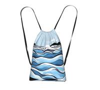 CNTDBU Waves lapping at the rocks Foldable Drawstring Rucksack-Lightweight Packable Reusable Shopping Bag for Travel, Compact Pocket Sling Backpack for Camping Gym