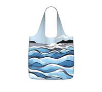 CNTDBU Waves lapping at the rocks Packaway Shopping Tote-Lightweight Reusable Foldable Bag for Groceries, 25L Travel Rucksack with Drawstring for Work Gym